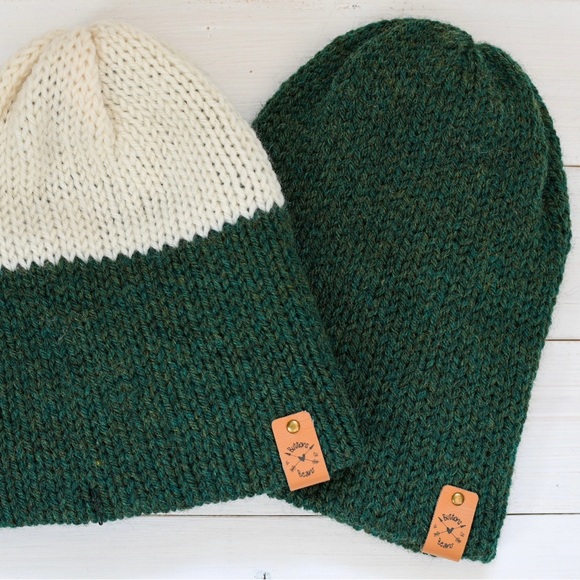 Baby Green Cream Knitted Toque, Beanie, Pompom hat, mommy and me, baby hat - Picture 1 of 10